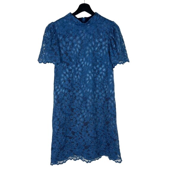 Eliza J Blue Floral Lace Short Sleeve Swing Silhouette Knee Length Dress 12 - Picture 1 of 8